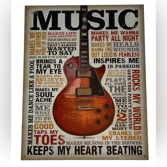 Guitar Metal Sign with Music Words Distressed Look - Picture 1 of 11